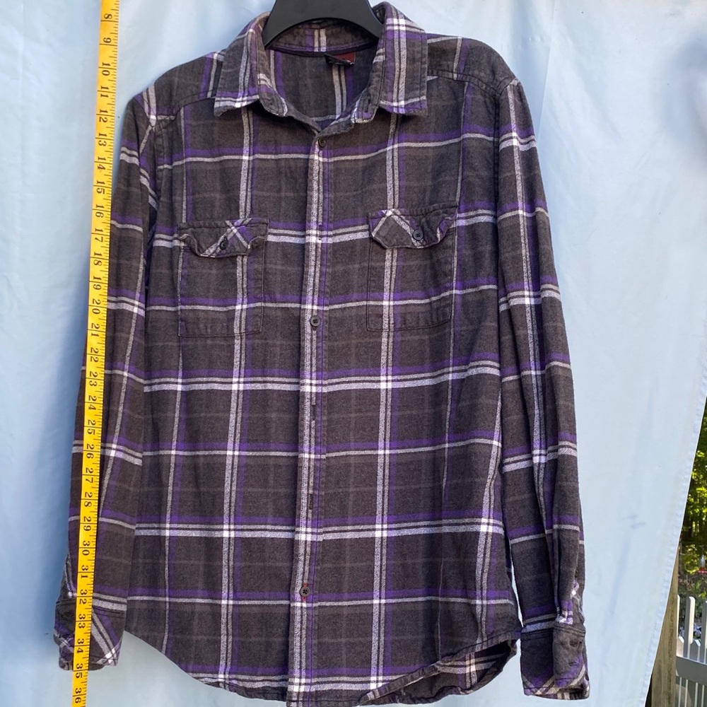 Tony Hawk Purple and Gray Plaid Casual Button Down Shirt